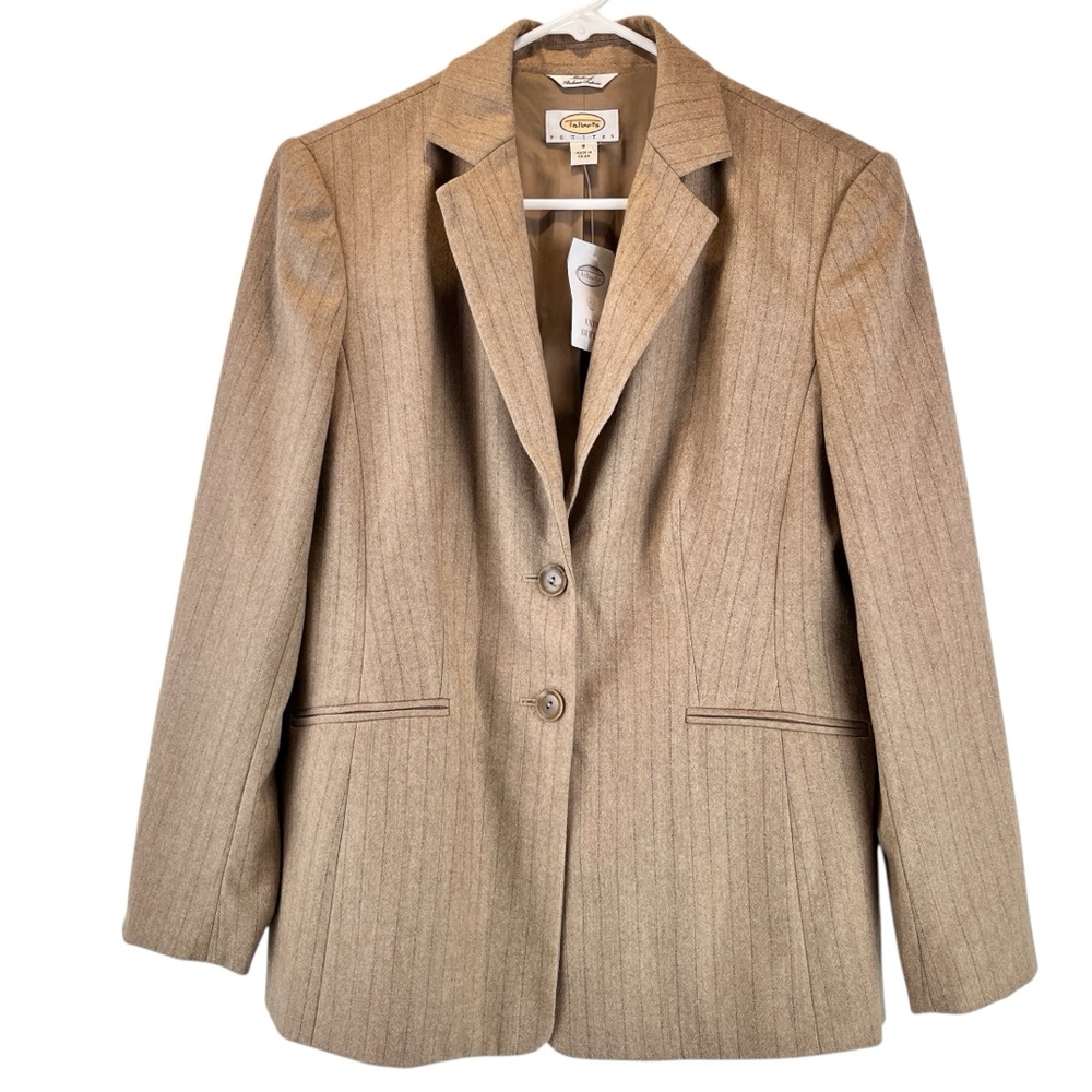 NEW Vintage Talbots Italian Wool Blazer Tan Gray Pinstripe Sz 8P NWT